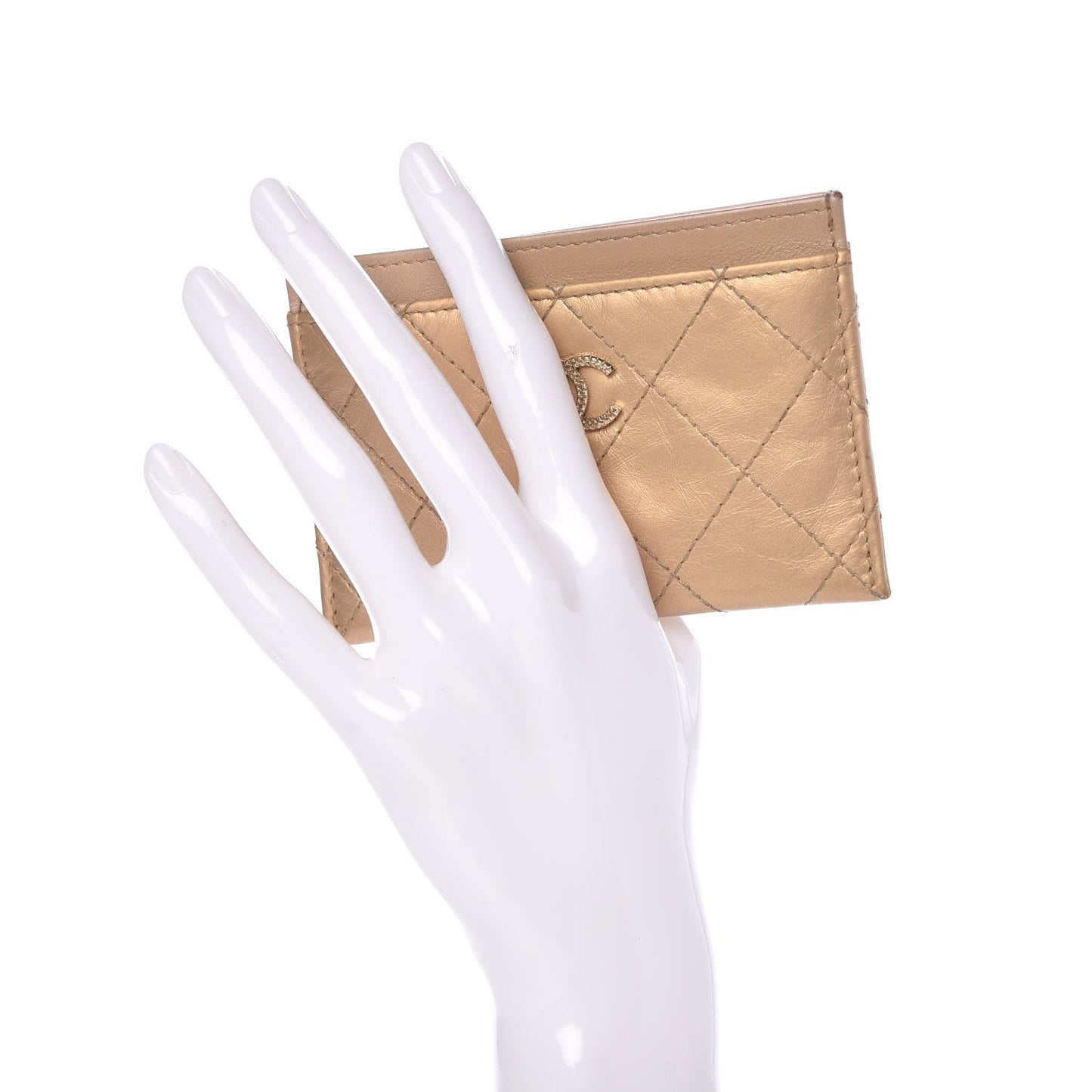 Aged Metallic Calfskin Quilted Palette Card Holder Gold