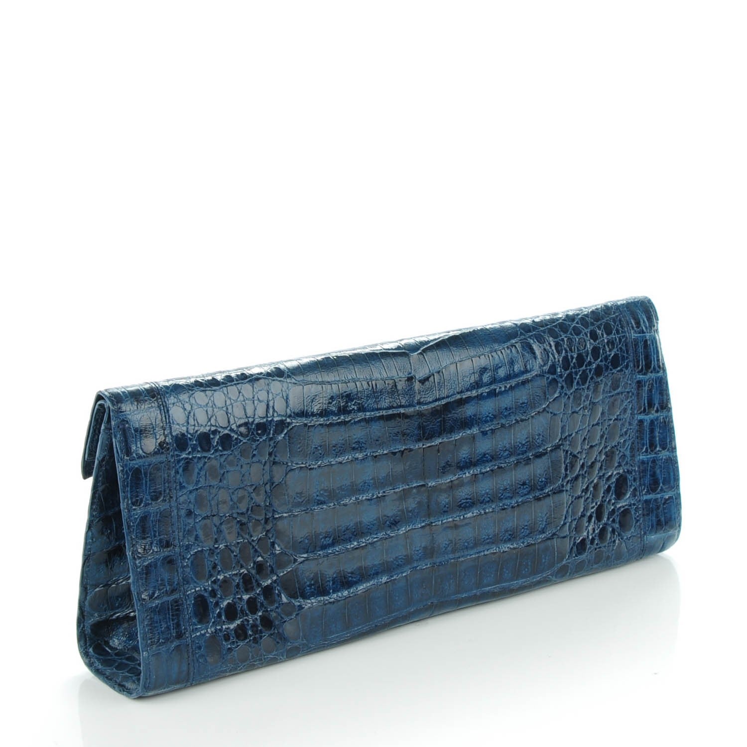 Nancy Gonzalez Glossy Crocodile Foldover Clutch Blue 3 of 7