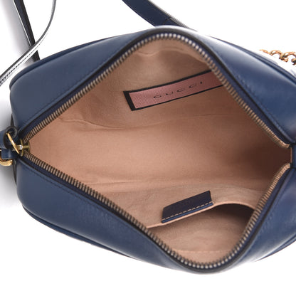 Gucci Calfskin Matelasse GucciGhost Small GG Marmont Chain Shoulder Bag Blue Agata Hibiscus Red 5 of 11
