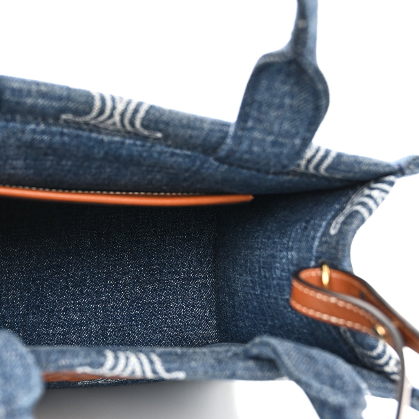 Denim Calfskin Triomphe Print Cabas Blue Tan