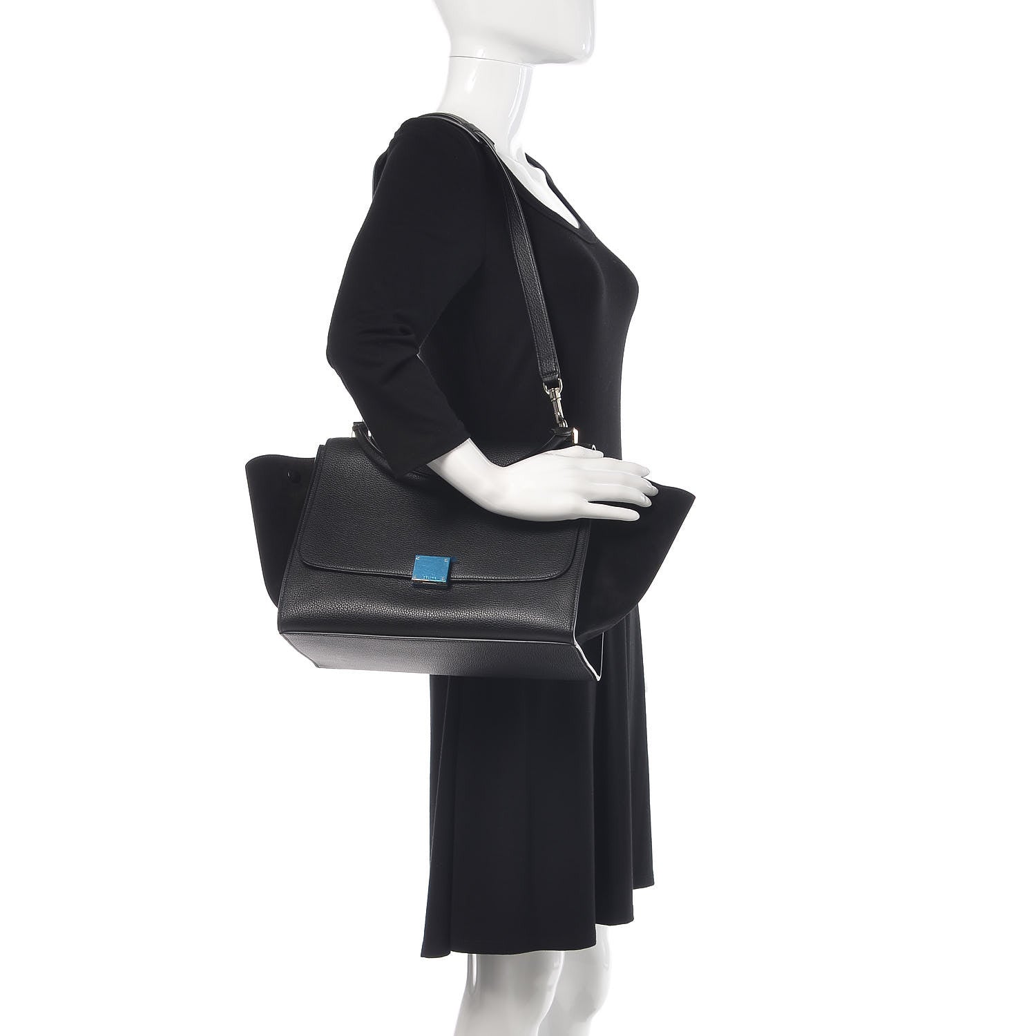 Celine Drummed Calfskin Suede Medium Trapeze Black 2 of 9