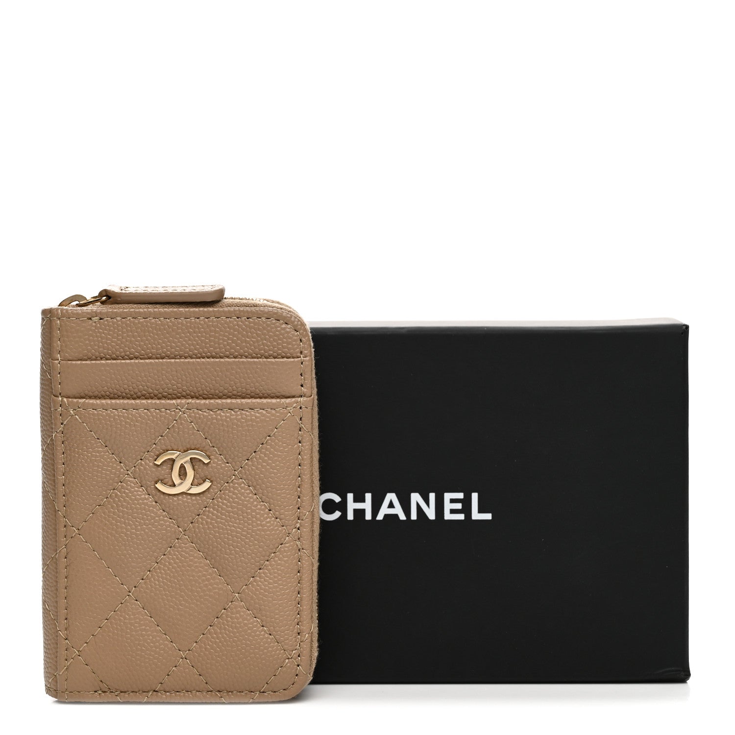 CHANELシャネル☆ブラウン ベージュ ミュール&保管袋・カード Chanel Caviar Quilted Zip Card Holder Beige Beige 1925939