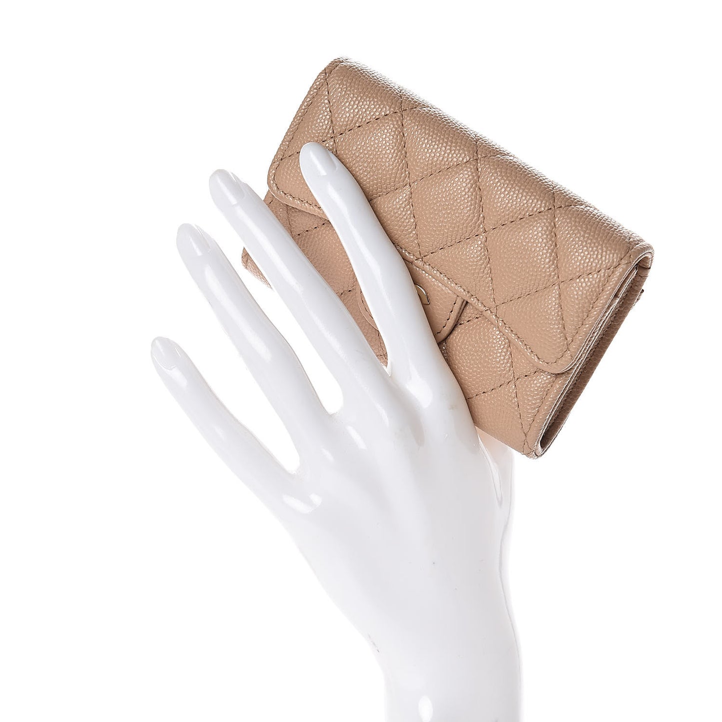 Caviar Quilted Flap Card Holder Wallet Beige