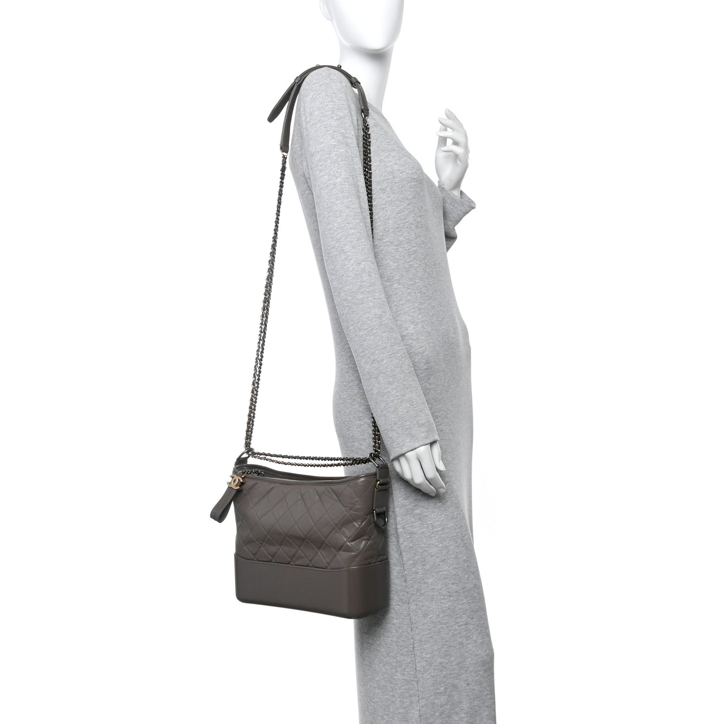 Aged Calfskin Quilted Medium Gabrielle Hobo Grey