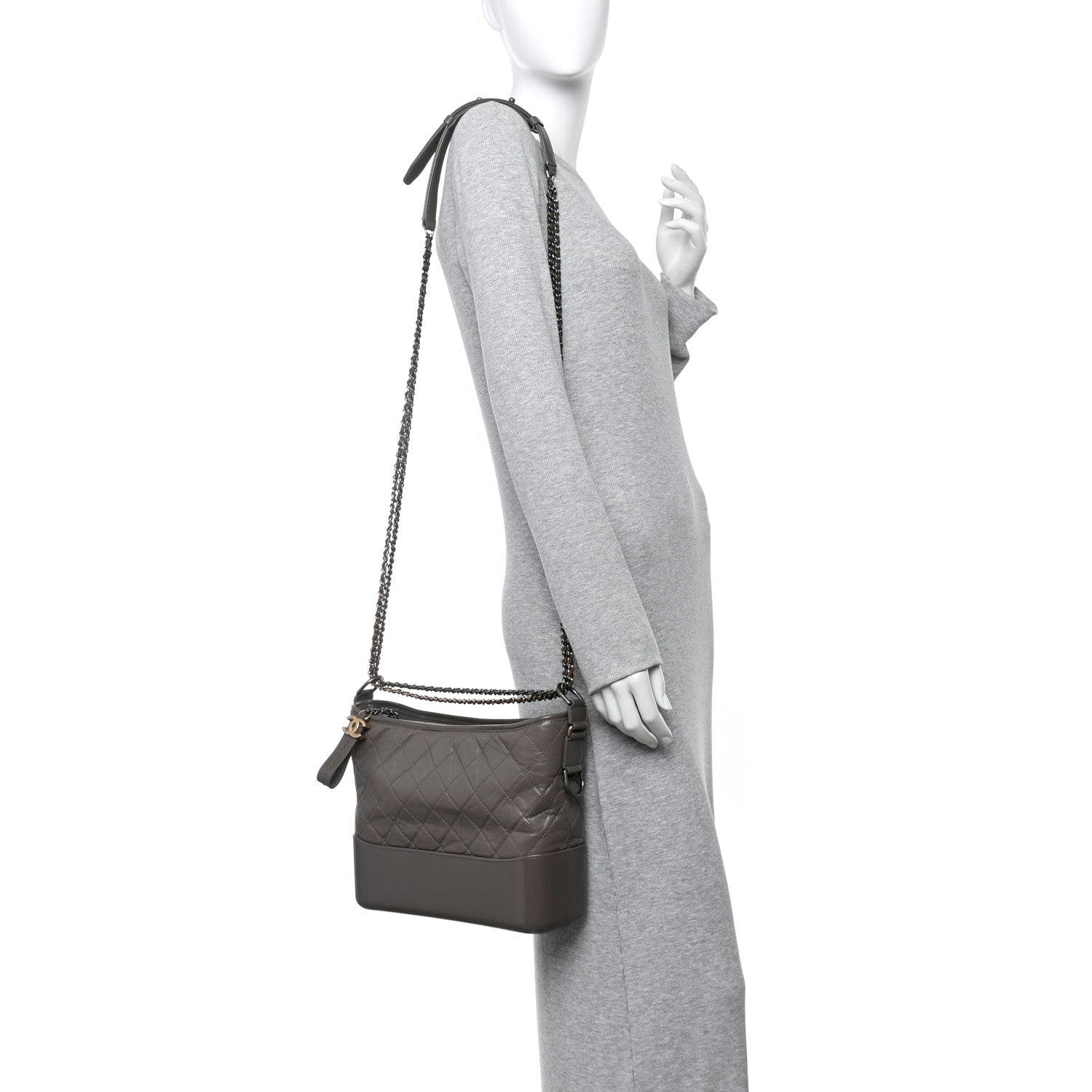 Chanel Aged Calfskin Quilted Medium Gabrielle Hobo Grey 2 of 10