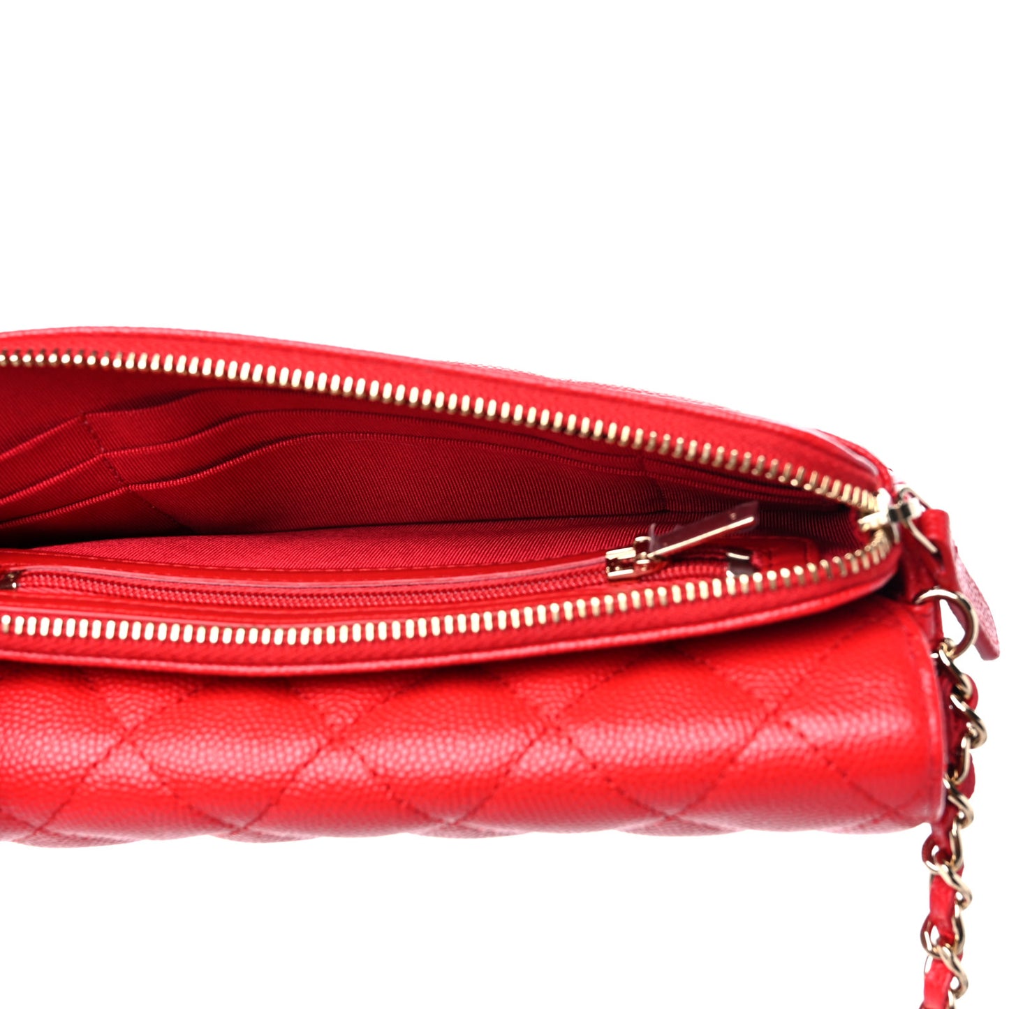 Caviar Quilted Flap Phone Holder With Chain Red
