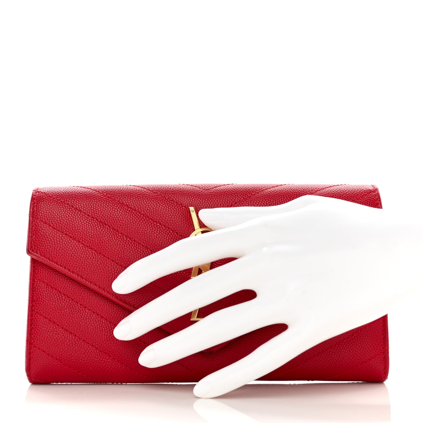 Grain De Poudre Matelasse Chevron Monogram Flap Wallet Red
