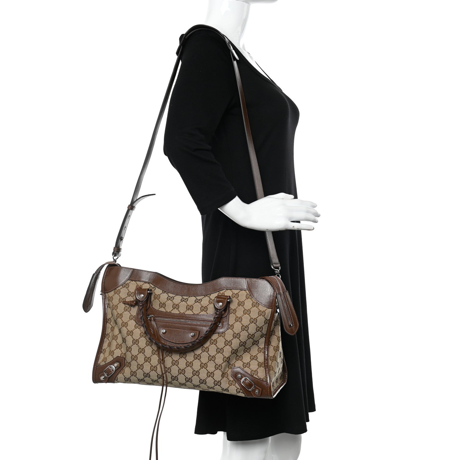 Balenciaga X GUCCI GG Monogram Azalea Calfskin Neo Classic Silver Hardware Medium City Beige Ebony Brown Sugar 2 of 10
