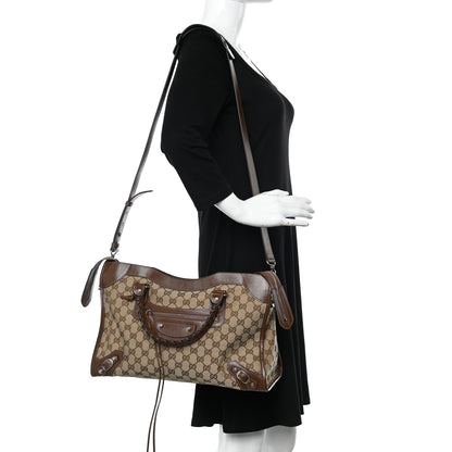 Balenciaga X GUCCI GG Monogram Azalea Calfskin Neo Classic Silver Hardware Medium City Beige Ebony Brown Sugar 2 of 10