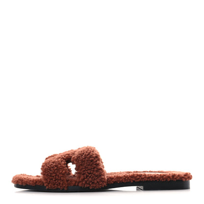 Hermes Woolskin Oran Sandals 37 Cognac 1 of 8