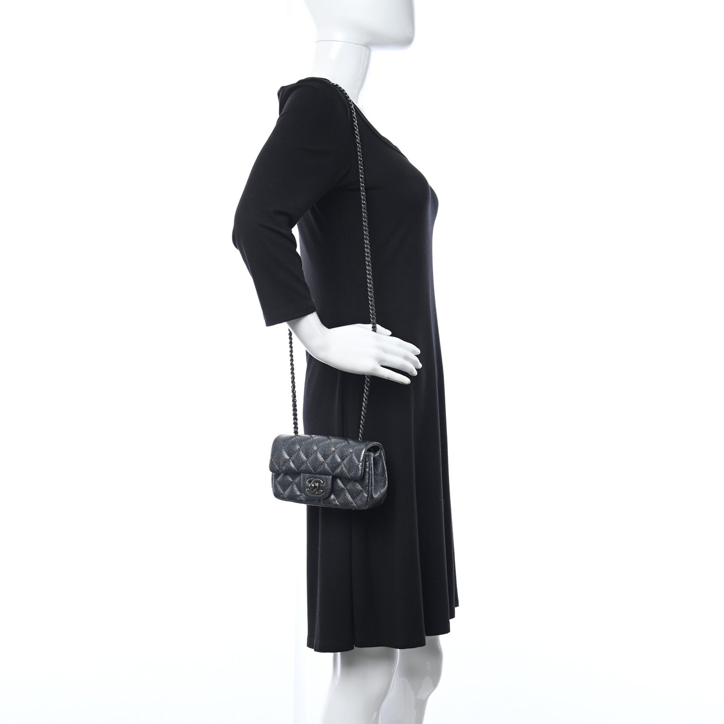 Metallic Caviar Quilted Extra Mini Flap Charcoal