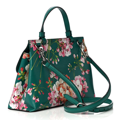 Gucci Shangai Calfskin Blooms Print Small Bamboo Daily Top Handle Bag Clear Bright Emerald Multicolor 4 of 14
