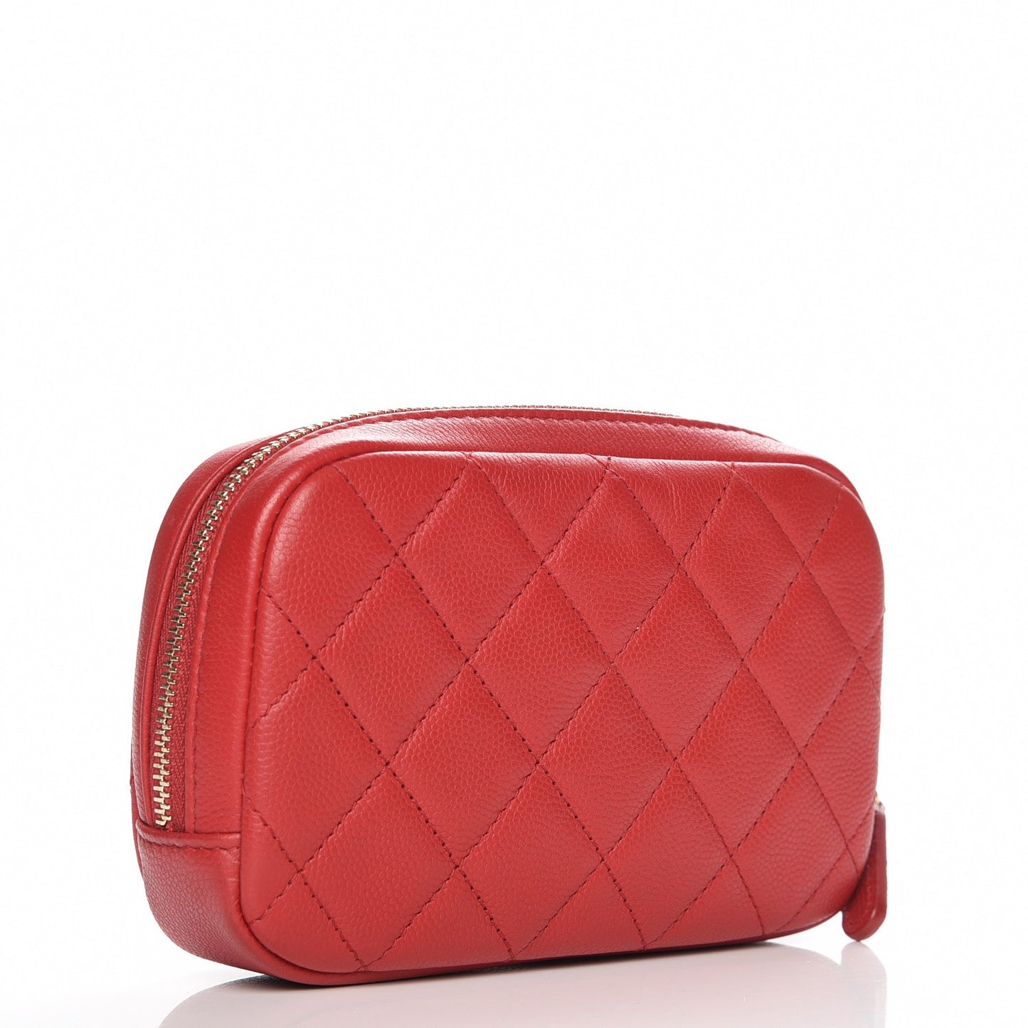 Caviar Quilted Small Curvy Pouch Cosmetic Case Dark Red