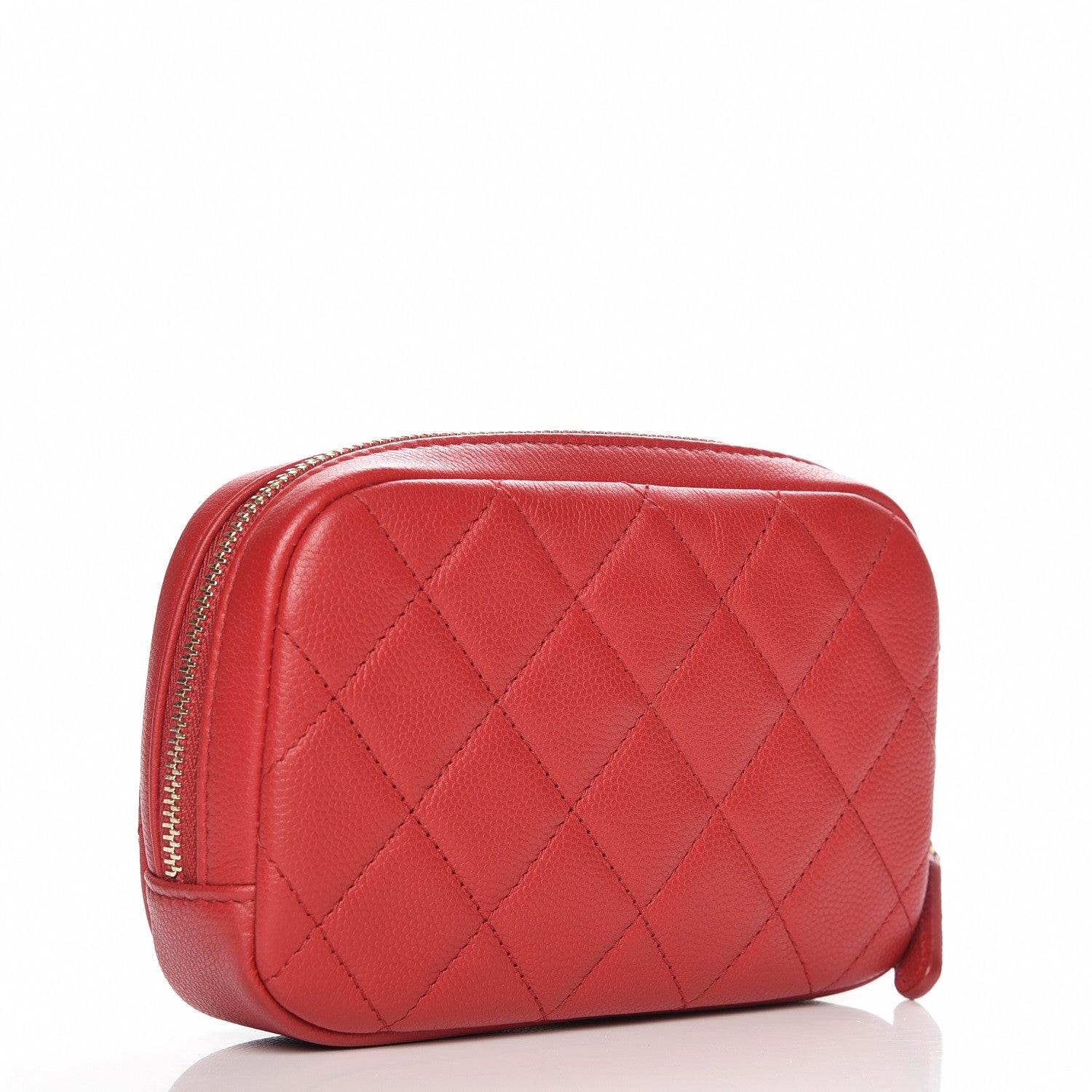 Chanel Caviar Quilted Small Curvy Pouch Cosmetic Case Dark Red 3 of 8