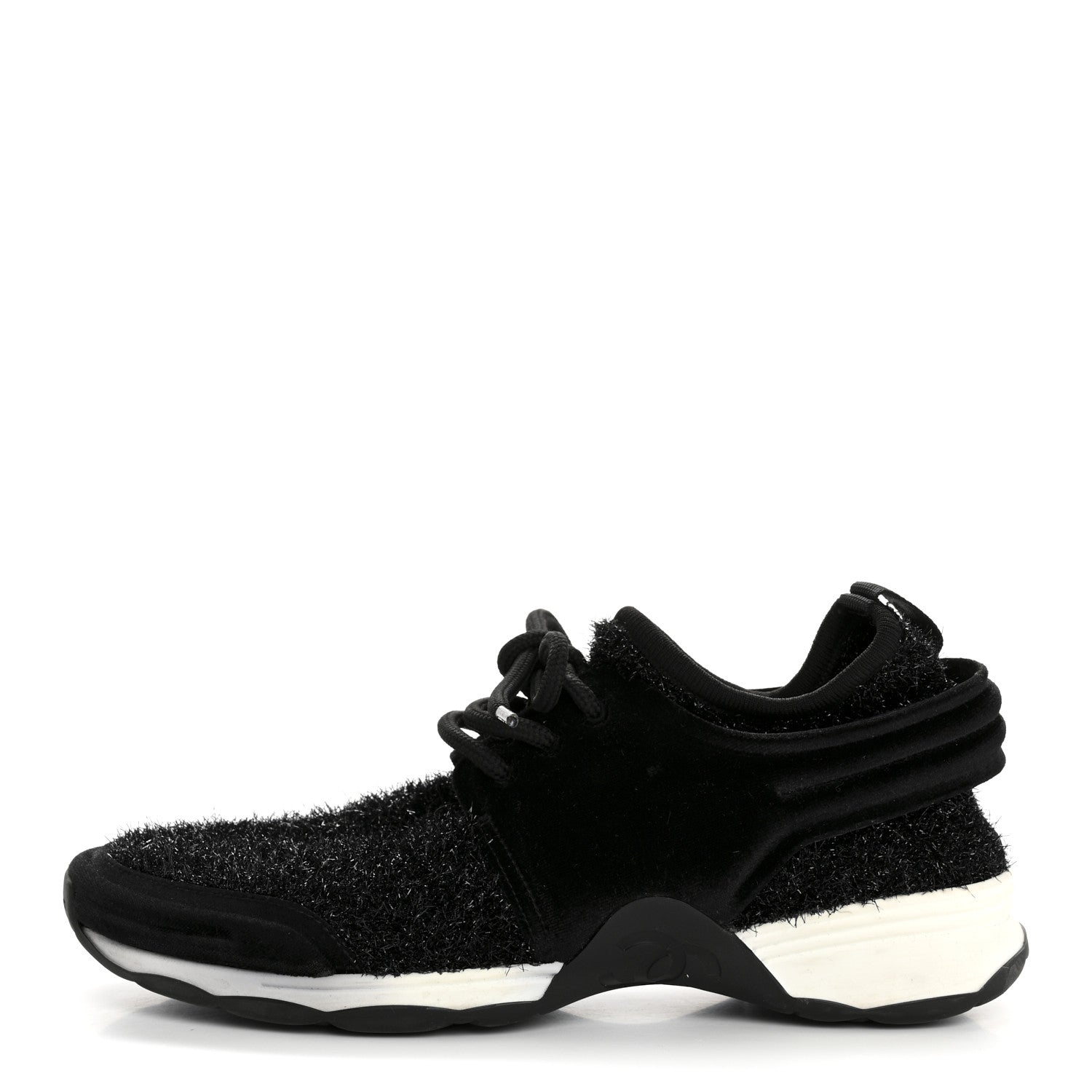 Chanel Stretch Fabric Womens CC Sneakers 37.5 Black 1 of 9