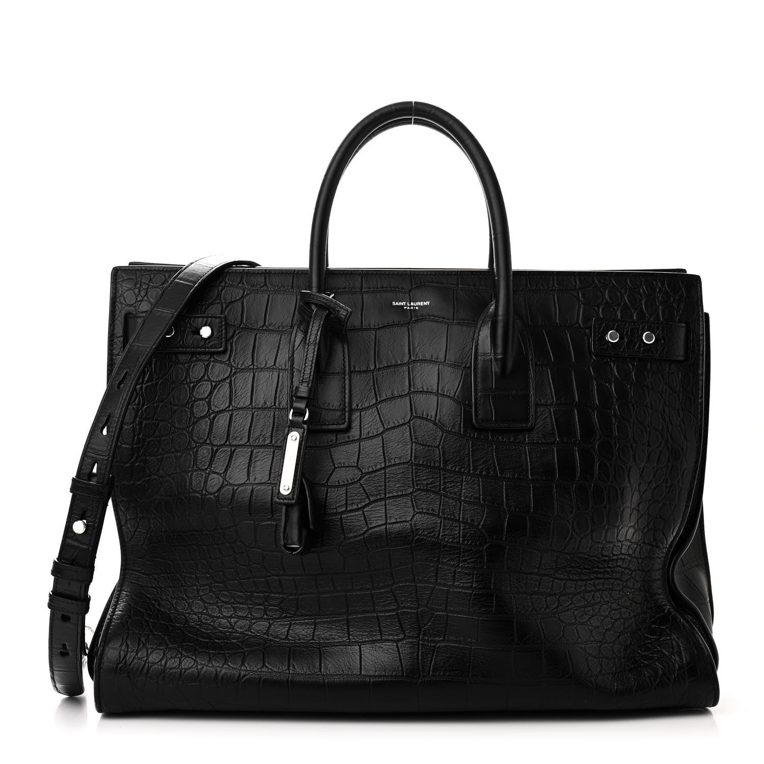 Saint Laurent SAINT LAURENT Calfskin Crocodile Embossed Large Souple Sac De Jour Black 1 of 10