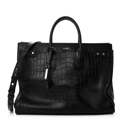 Saint Laurent SAINT LAURENT Calfskin Crocodile Embossed Large Souple Sac De Jour Black 1 of 10