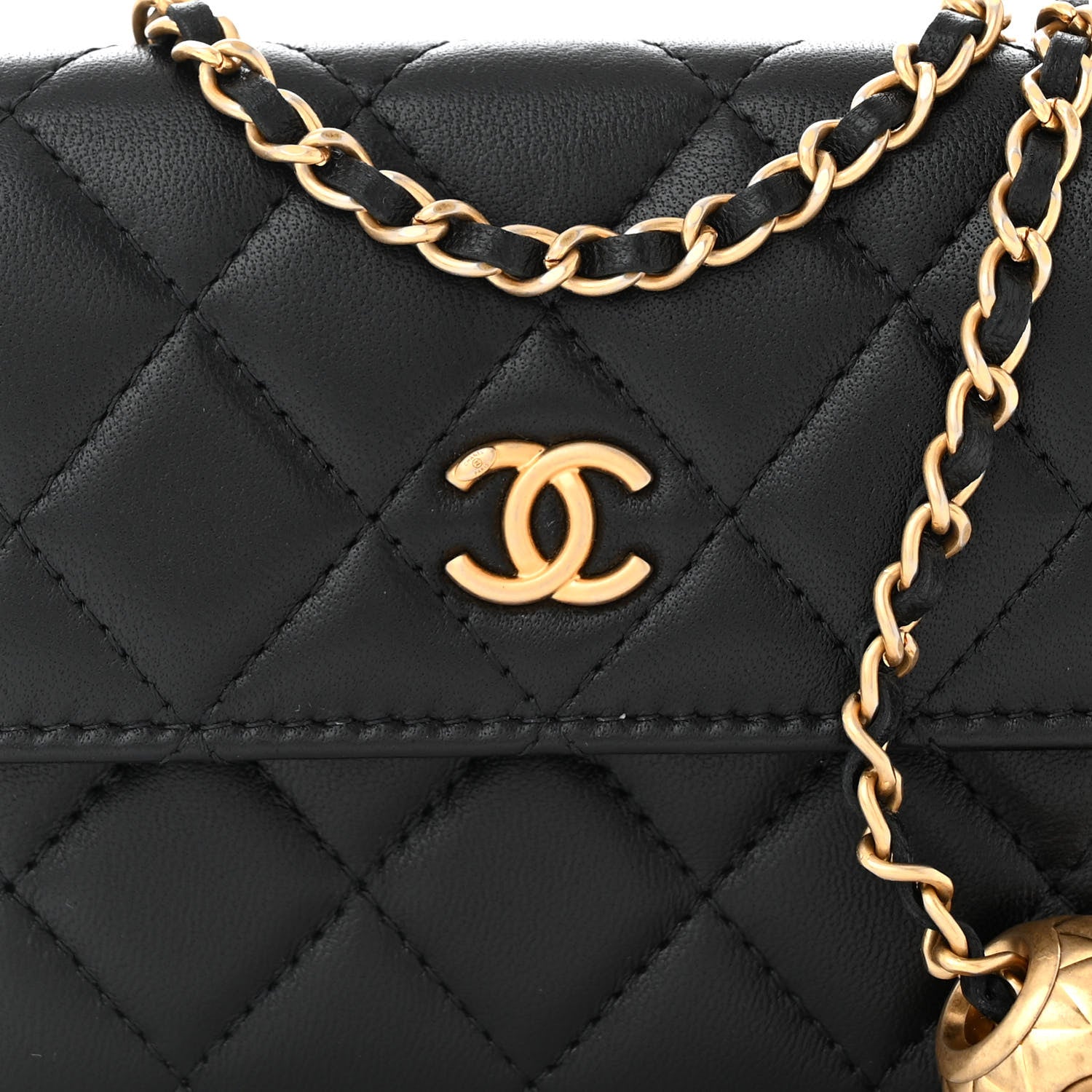 Chanel Lambskin Quilted Pearl Crush Clutch With Chain Black 9 of 12