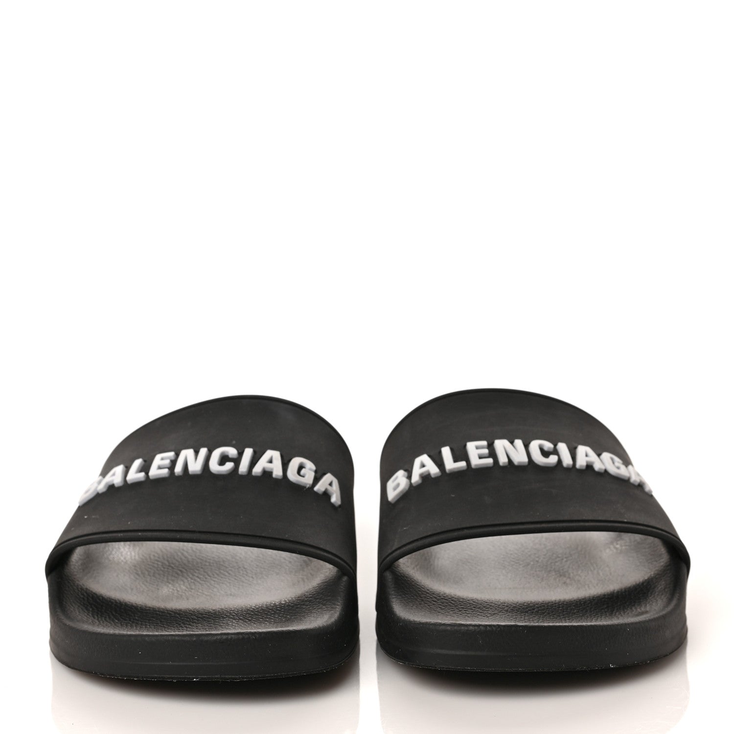 Balenciaga Rubber Womens Logo Pool Slide Sandals 39 Black White 2 of 6