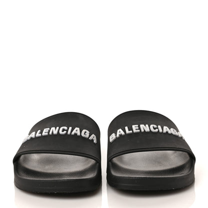Balenciaga Rubber Womens Logo Pool Slide Sandals 39 Black White 2 of 6