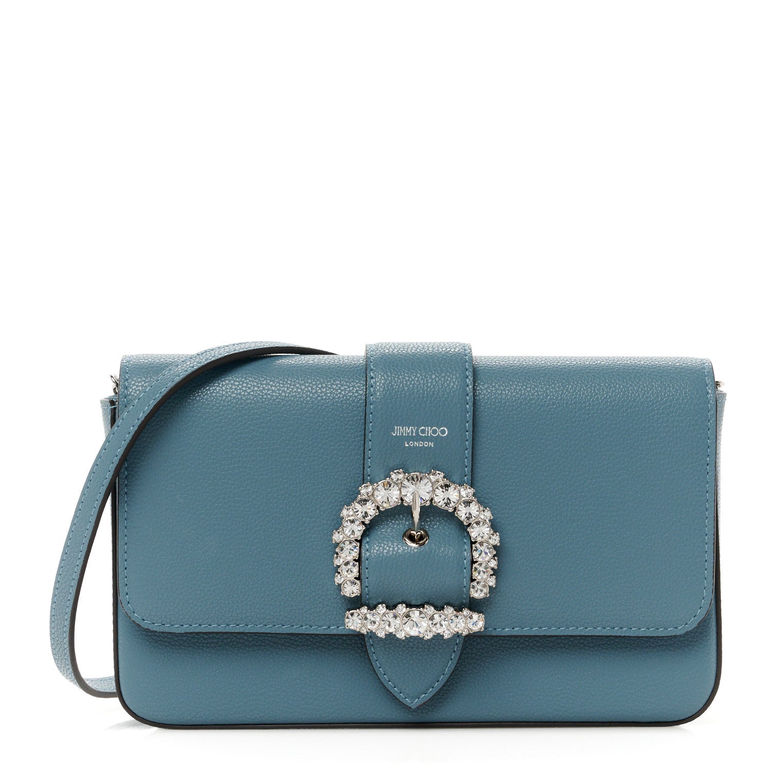 Jimmy Choo Calfskin Crystal Cheri Wallet on Chain Bag Blue 1 of 9