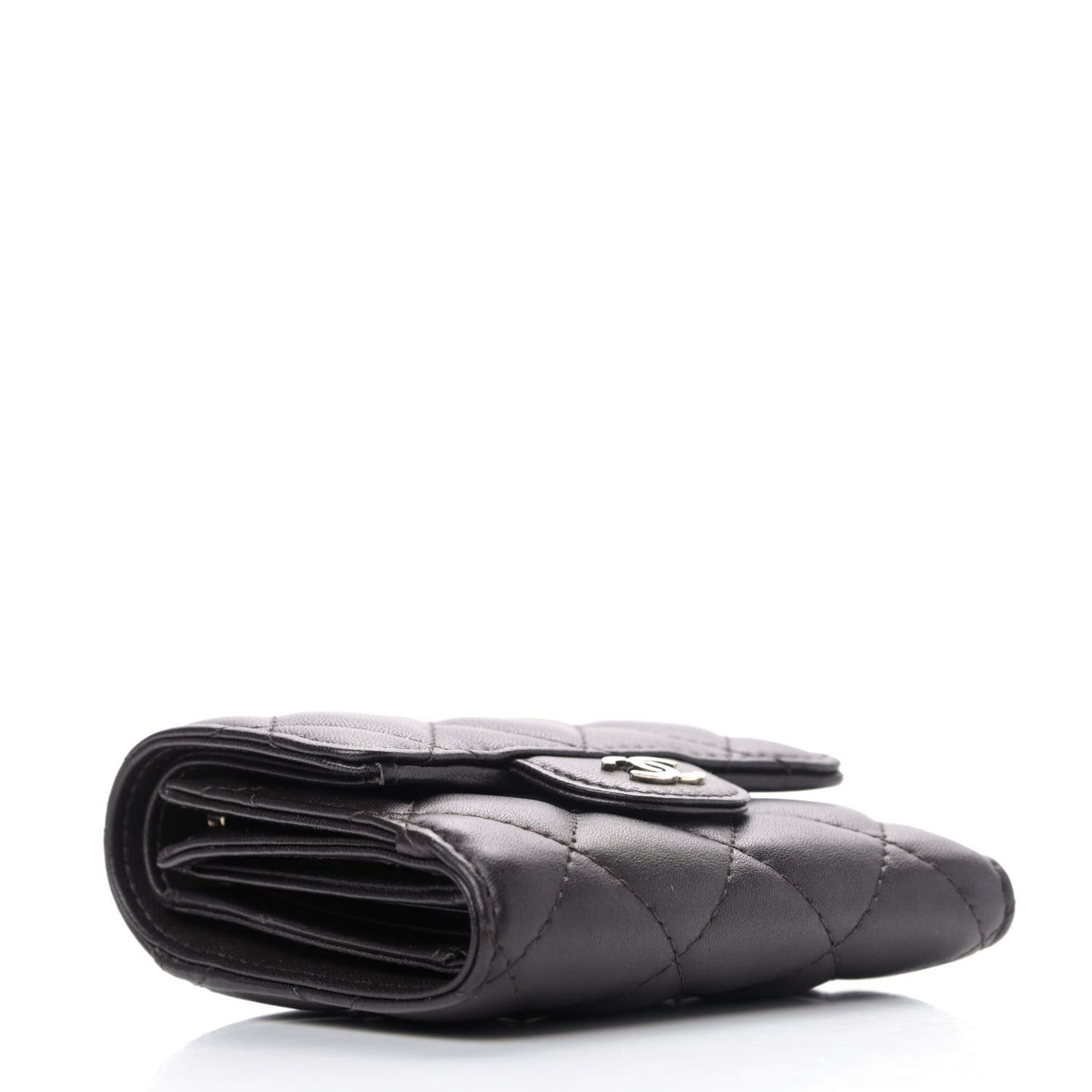 Lambskin Quilted Compact Flap Wallet Dark Brown