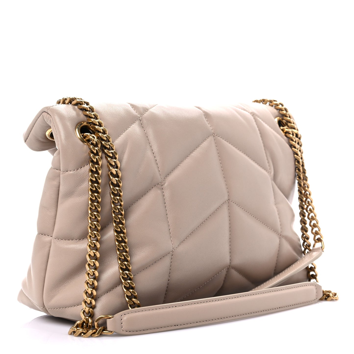 Lambskin Quilted Small Loulou Puffer Monogram Chain Satchel Dark Beige