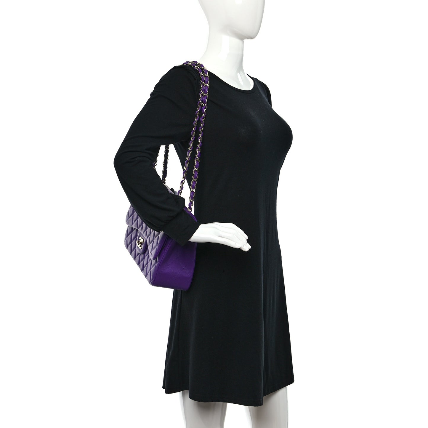 Caviar Quilted Jumbo Double Flap Purple