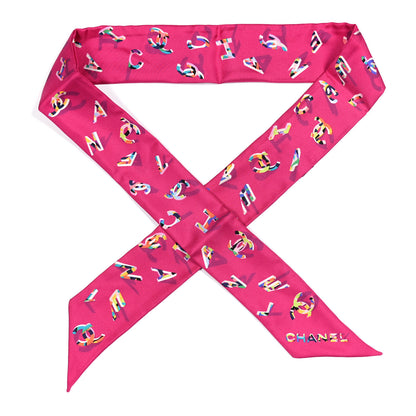 Chanel Silk CC Slim Bandeau Scarf Fuchsia Multicolor 1 of 3