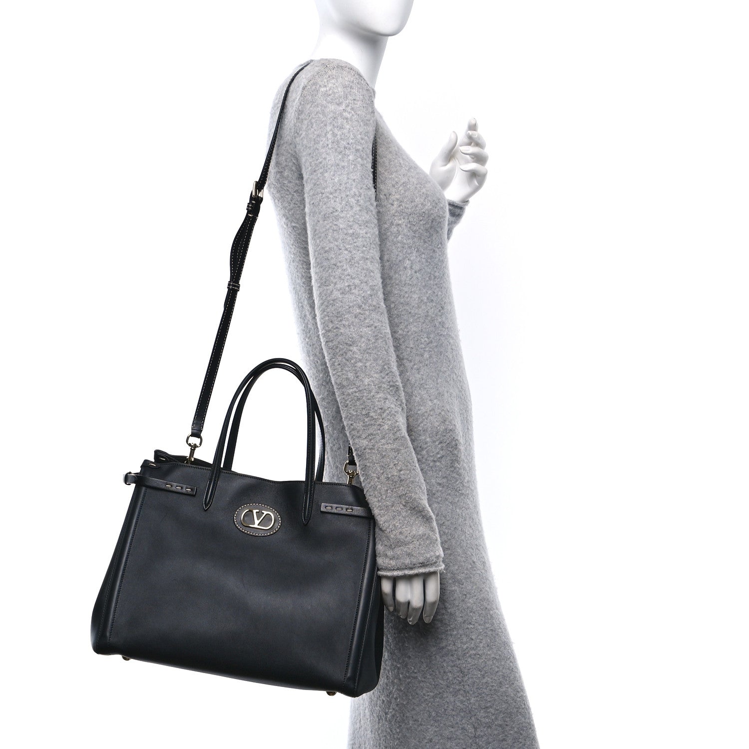Valentino Garavani Calfskin Vlogo Medium Antibes Tote Black 2 of 9