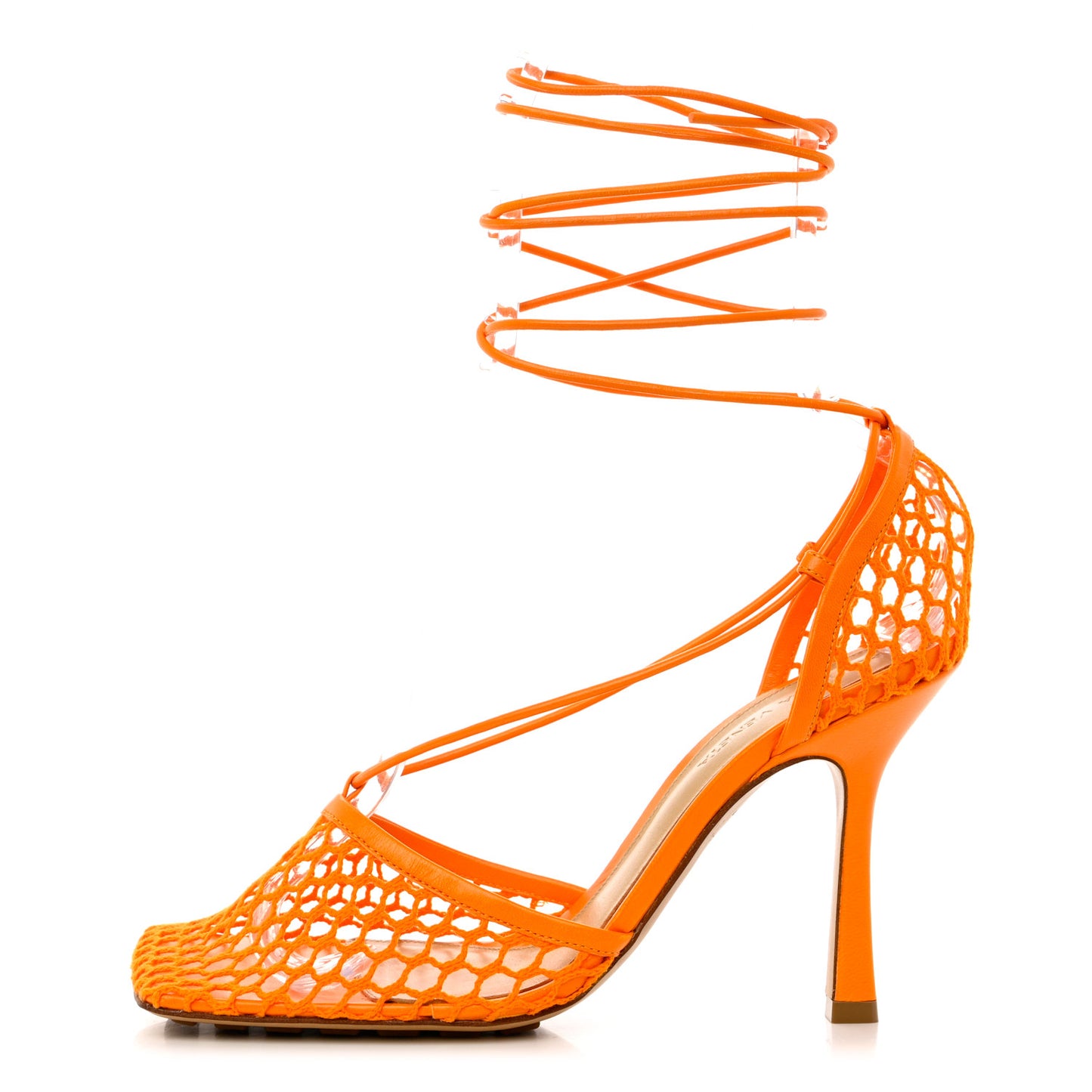 Mesh Nappa Stretch Ankle Tie Sandals 38.5 Tangerine