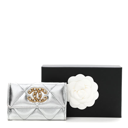 Chanel Metallic Goatskin Quilted Chanel 19 Flap Card Holder Silver 9 of 9
