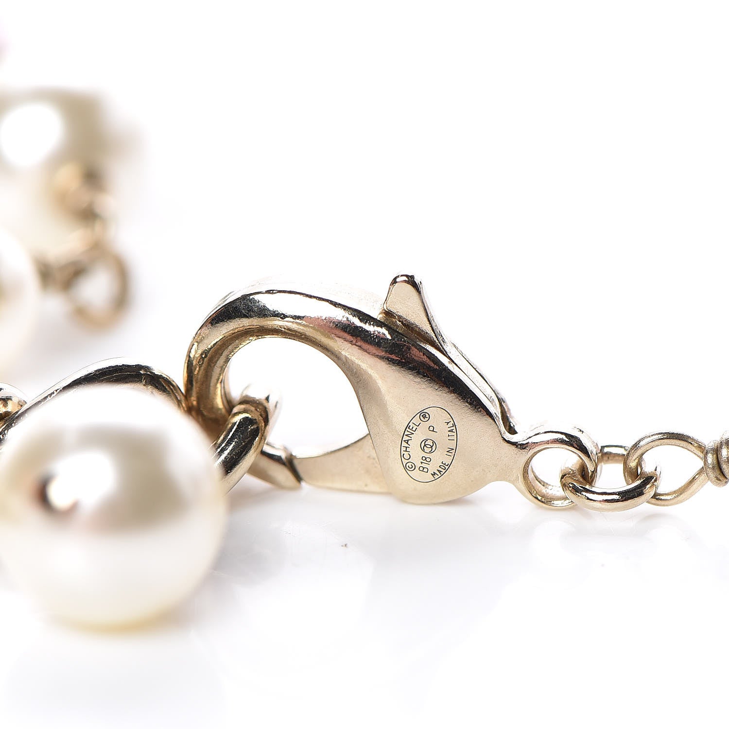 Chanel Pearl Beaded Enamel CC Long Necklace Gold Pink 5 of 5