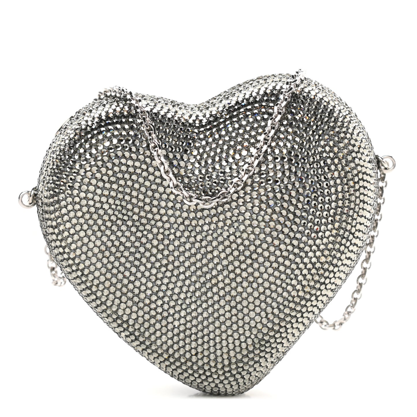 Crystal Heart Minaudiere Clutch Silver