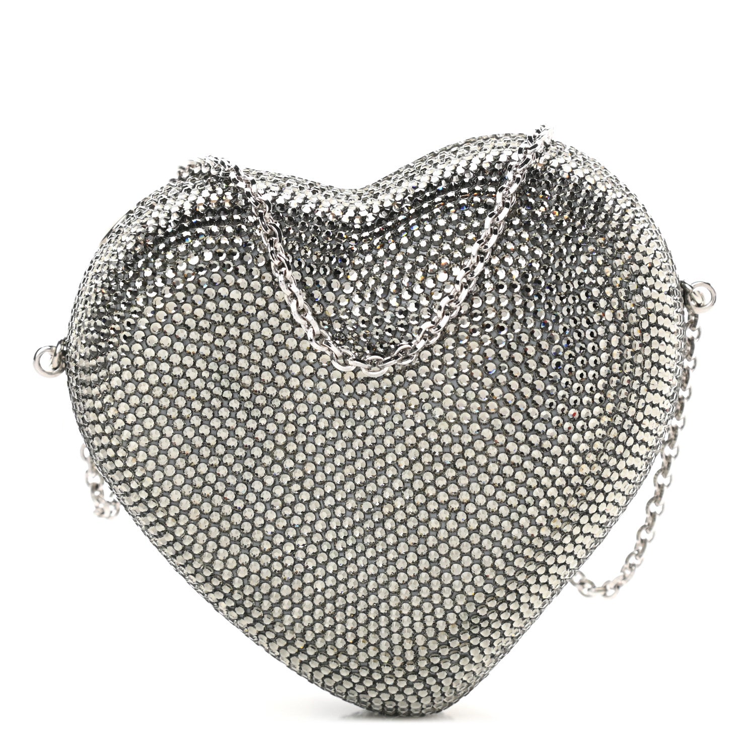 Judith Leiber Crystal Heart Minaudiere Clutch Silver 1 of 7