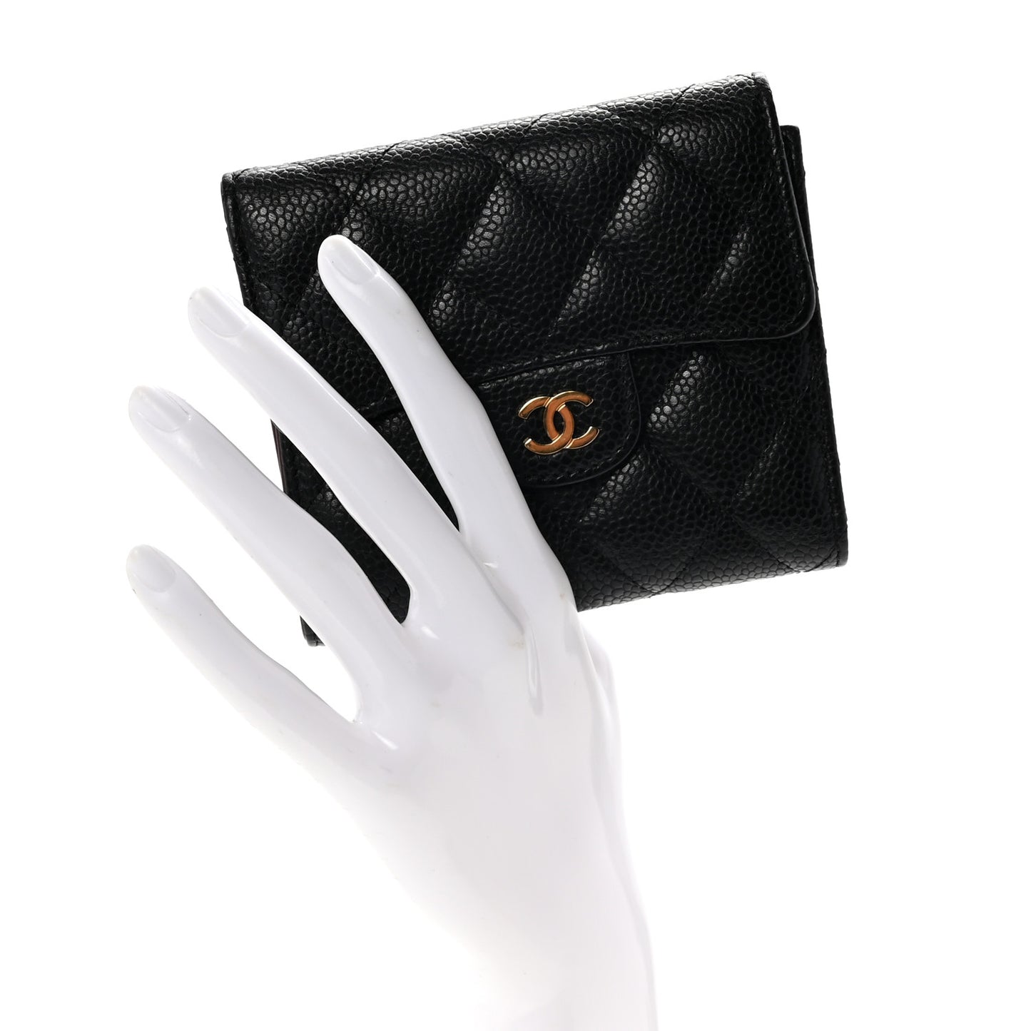 Caviar Quilted Compact Flap Wallet Black