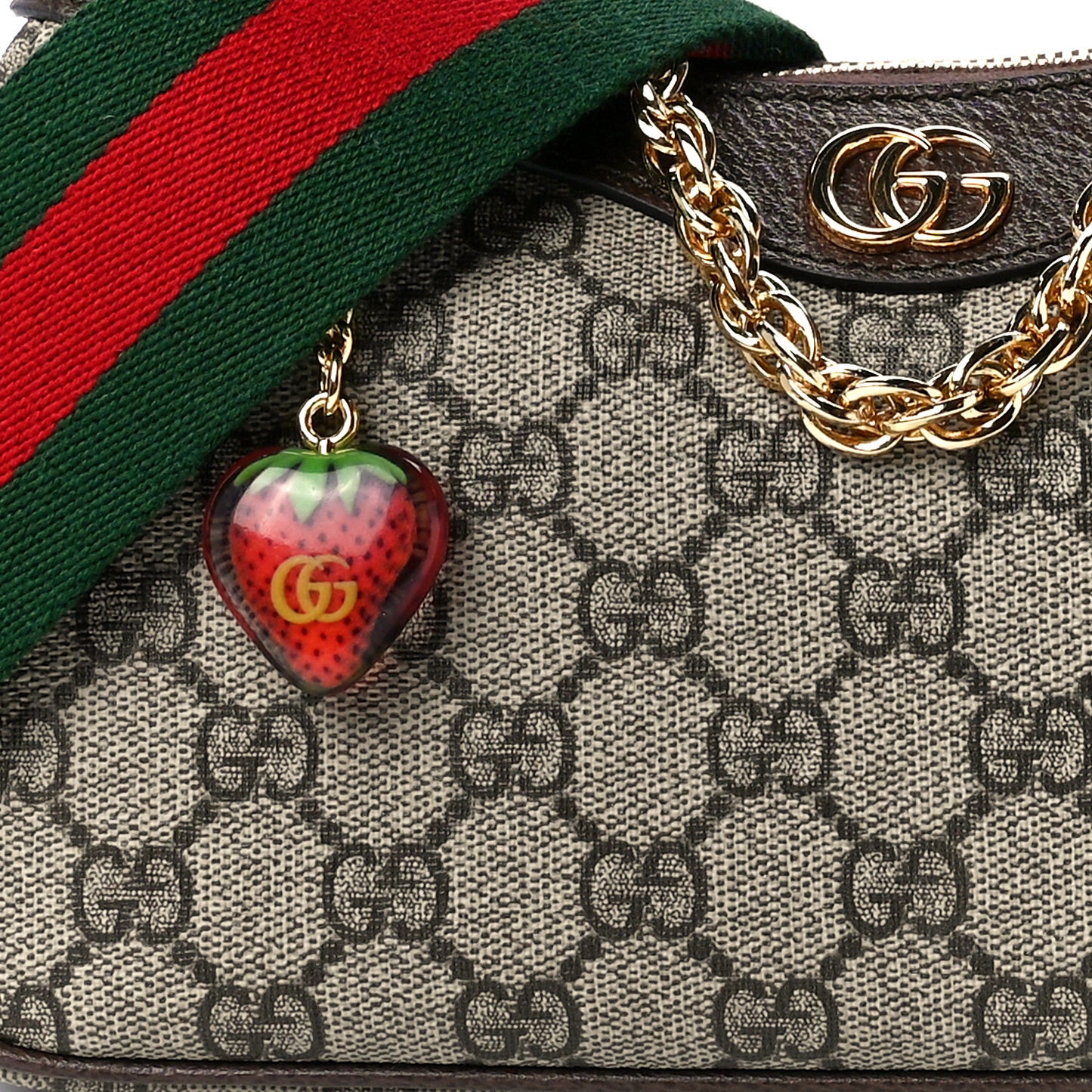 GG Supreme Monogram Textured Dollar Calfskin Web Small Ophidia GG Handbag Beige Ebony New Acero