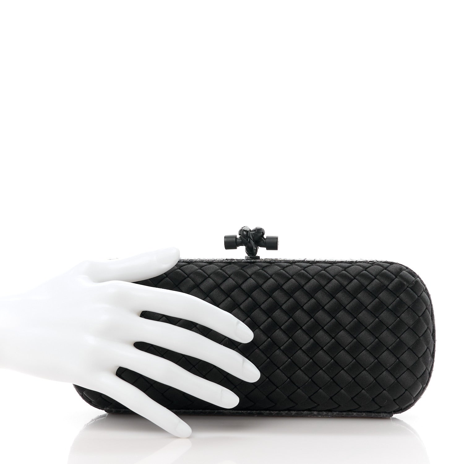 Bottega Veneta Satin Ayers Intreccio Impero Stretch Knot Clutch Black 2 of 9