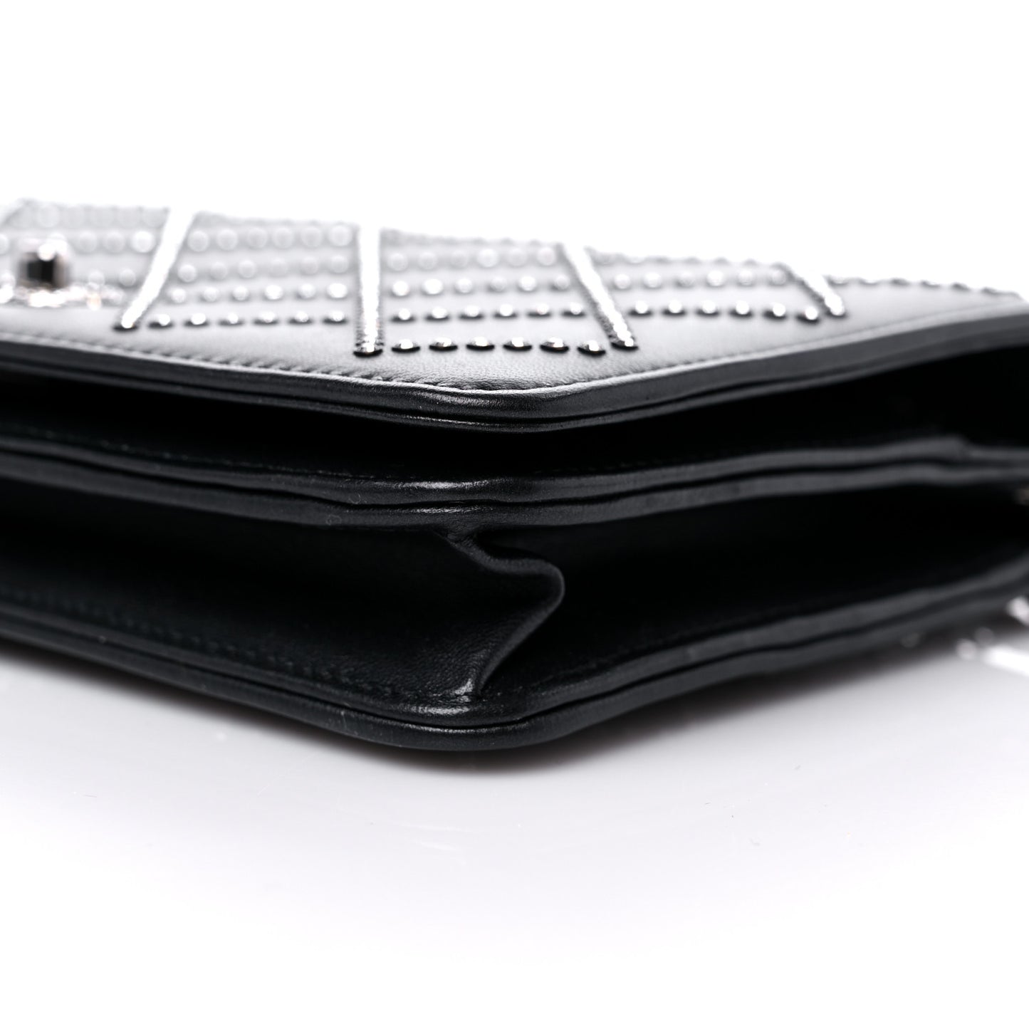 Lambskin Crystal Quilted Wallet On Chain WOC Black