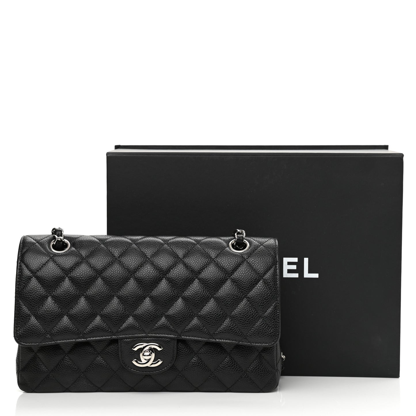 Caviar Quilted Medium Double Flap Black