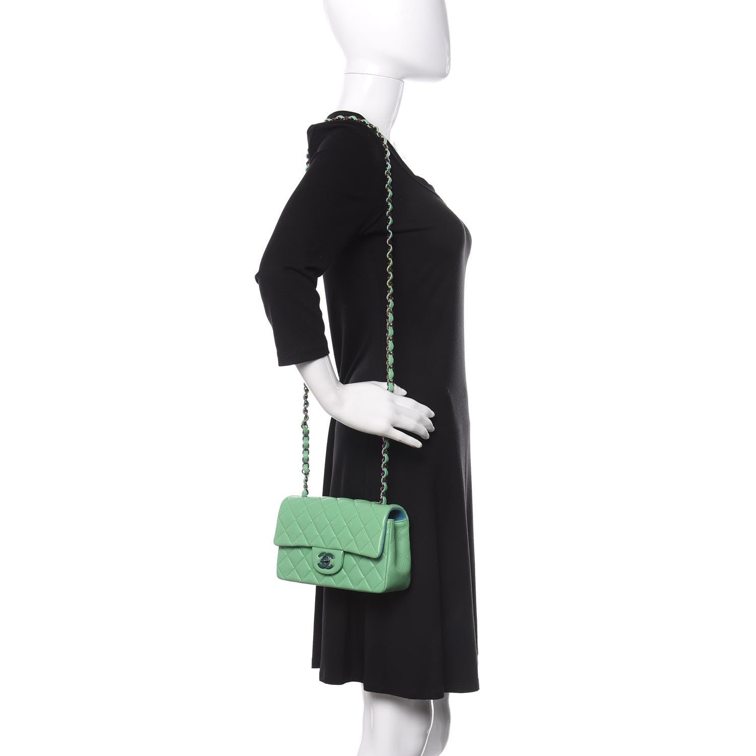 Chanel Lambskin Quilted Mini Rectangular Flap Green Blue 2 of 10