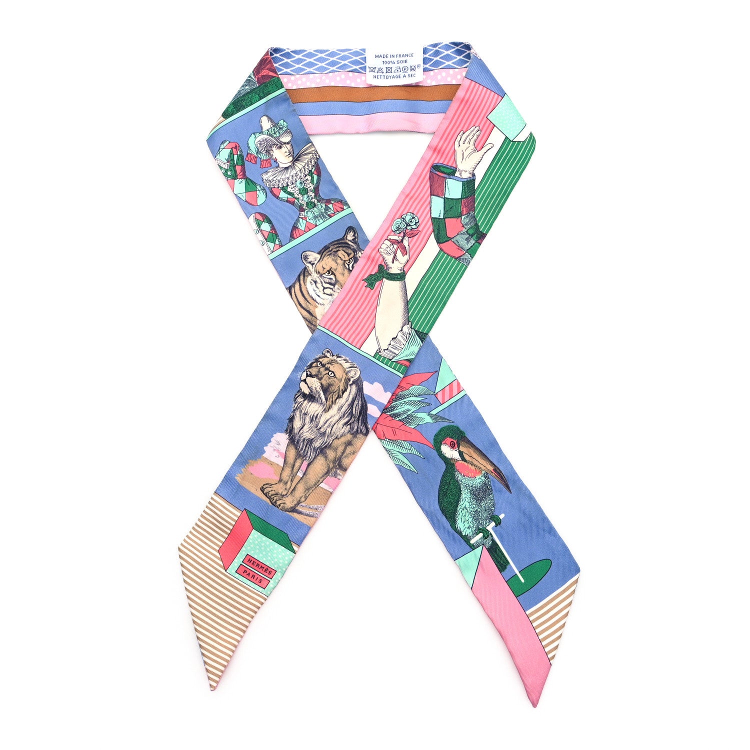 Hermes Silk Twilly Grand Theatre Nouveau Bleu Lavande Rose Vert 1 of 4