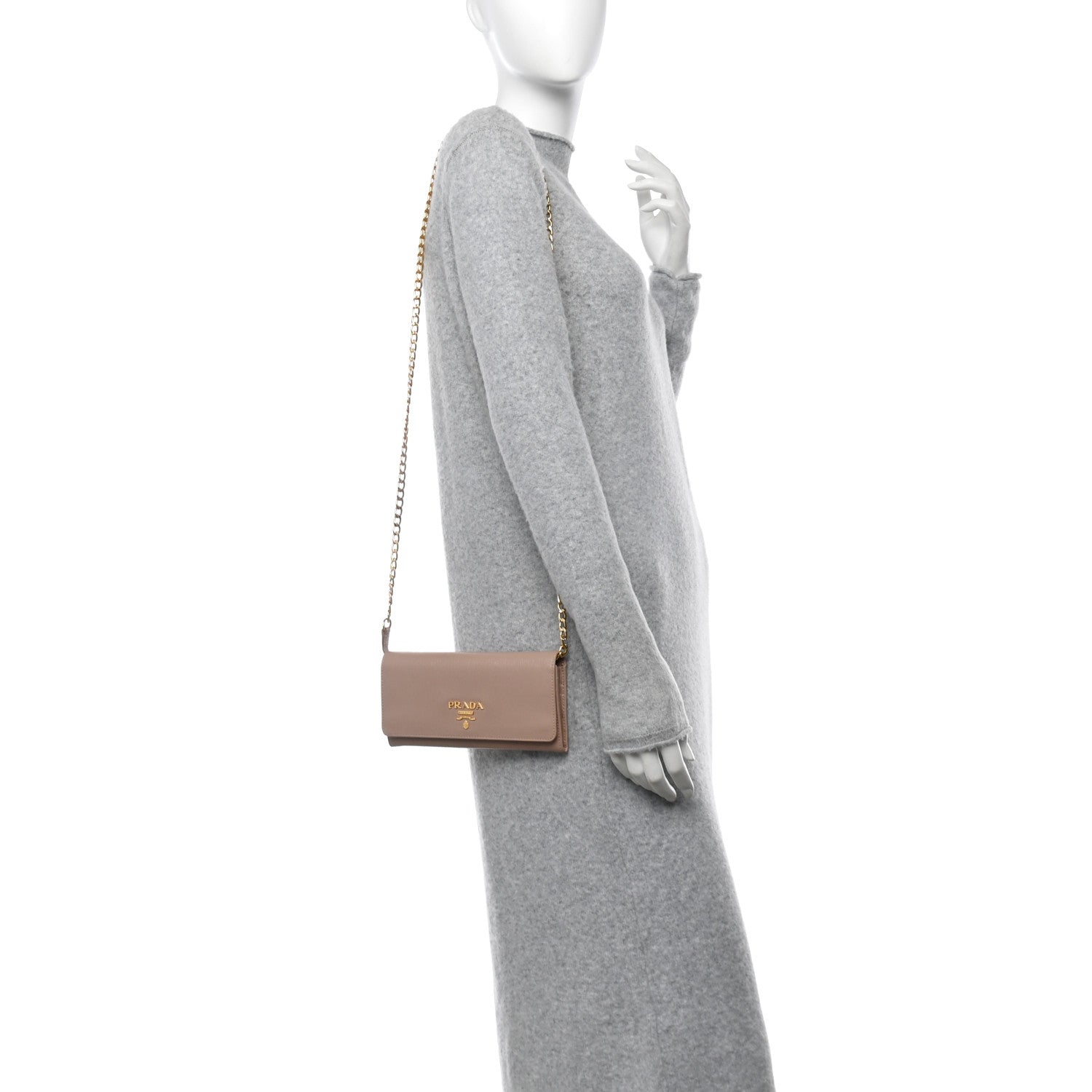 Prada Vitello Move Metal Oro Chain Wallet Cipria 2 of 9