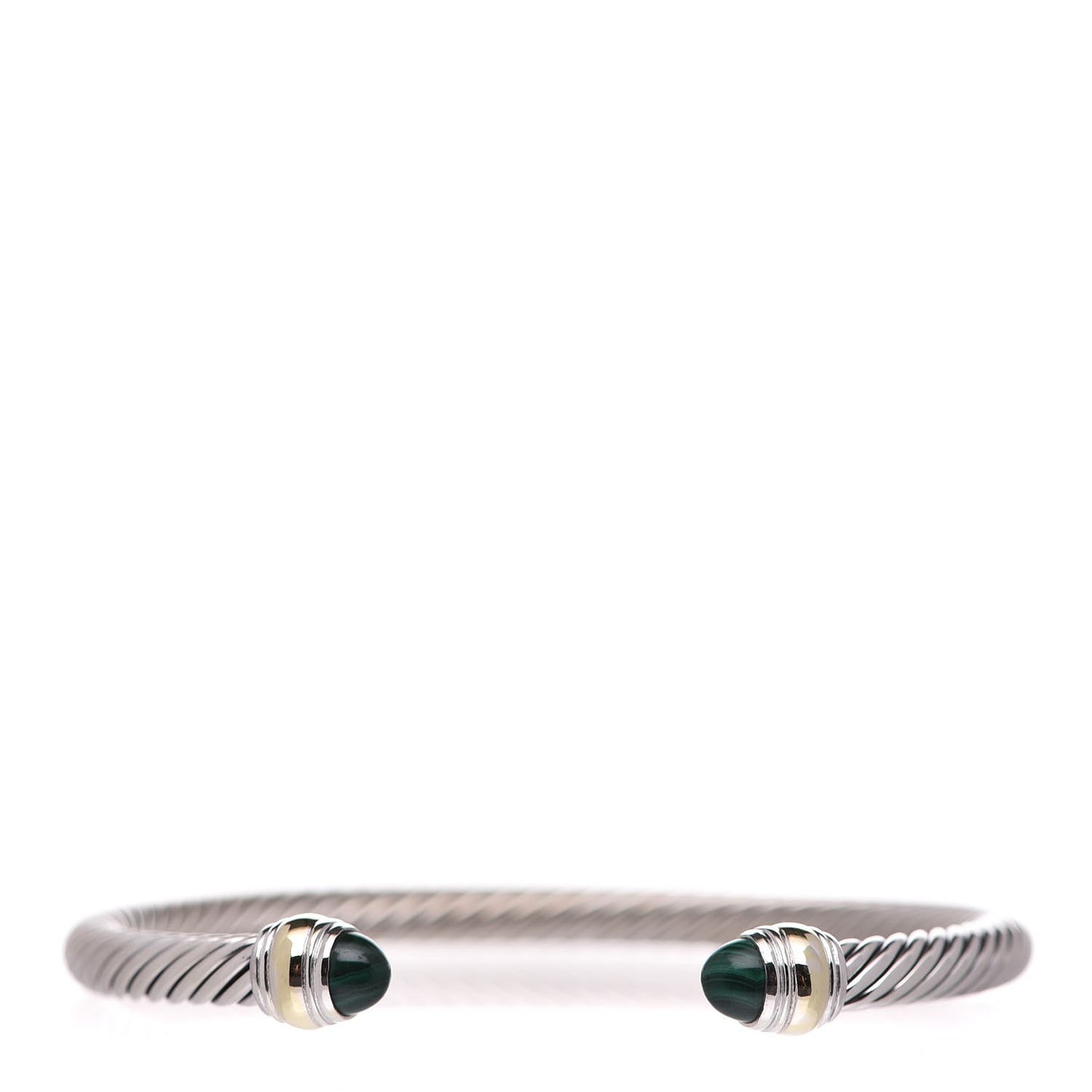 Sterling Silver 14K Yellow Gold Malachite 5mm Cable Classic Bracelet