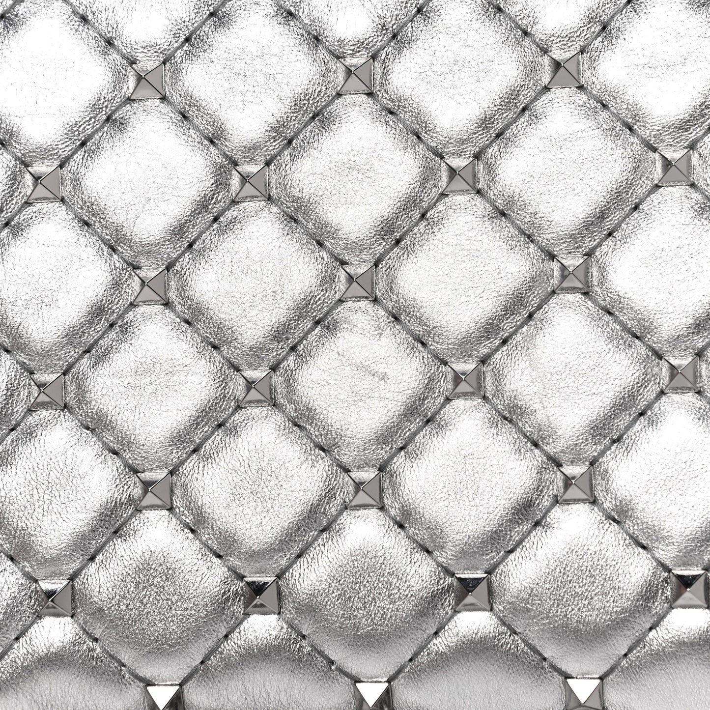 Metallic Nappa Rockstud Spike Wallet on Chain Silver