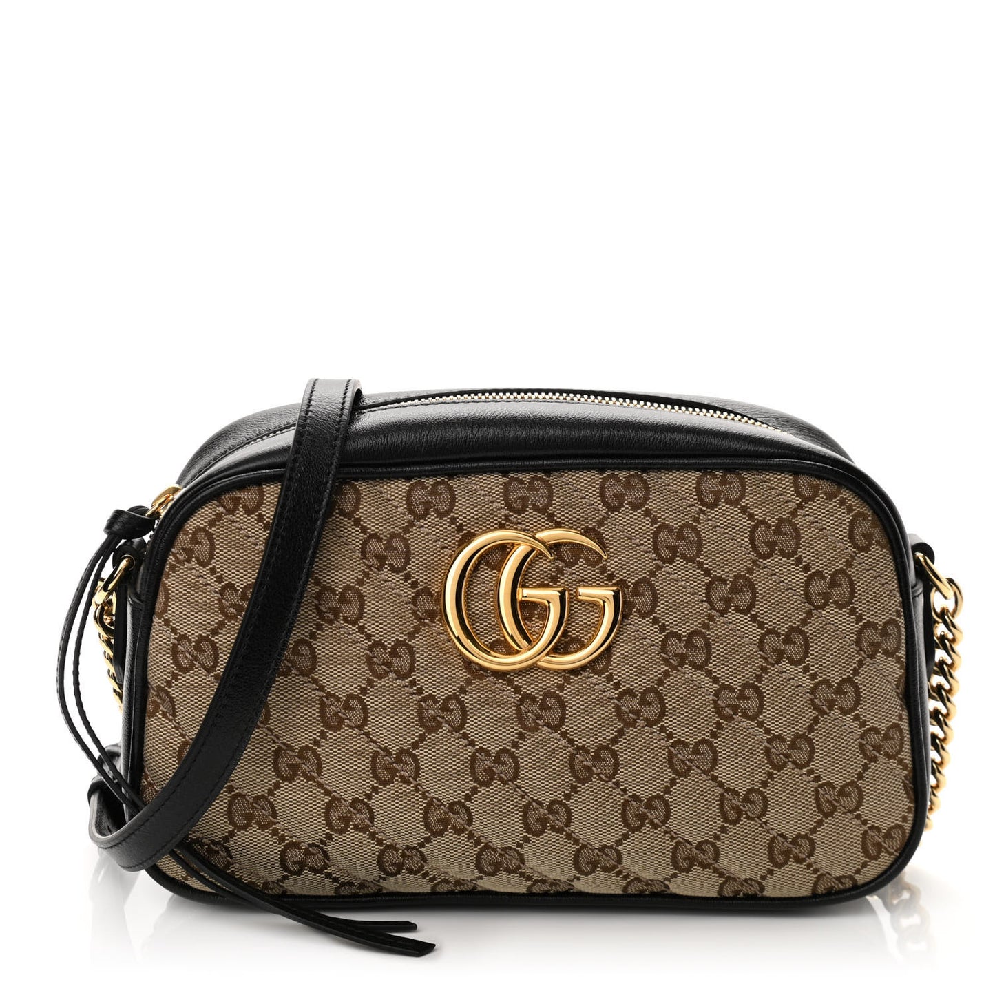 Monogram Matelasse Diagonal Small GG Marmont Chain Shoulder Bag Beige Black