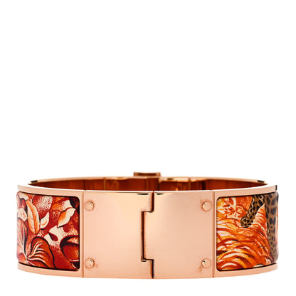 Hermes Enamel Printed Equateur Wide Hinged Bracelet L La Vie En Orange 3 of 5
