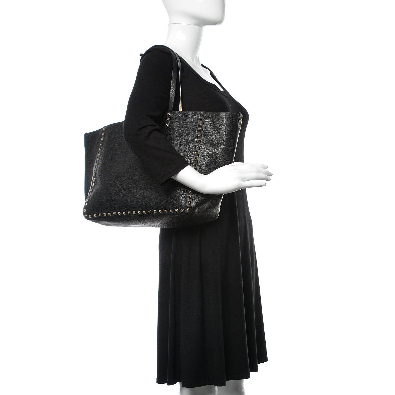 Valentino Garavani Grained Calfskin Medium Rockstud Reversible Tote Black Ivory 3 of 14