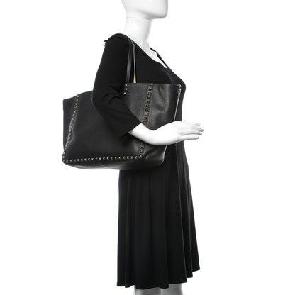 Valentino Garavani Grained Calfskin Medium Rockstud Reversible Tote Black Ivory 3 of 14