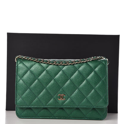 Chanel Metallic Caviar Quilted Wallet On Chain WOC Green 9 of 9